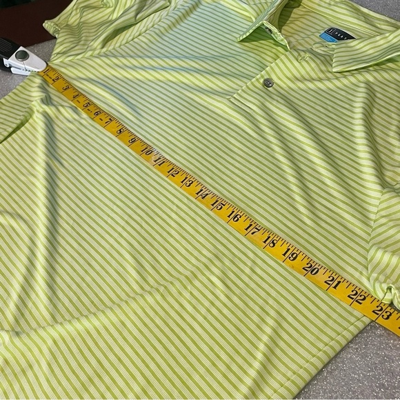 PGA Tour Mens Tomatillo Green White Single Feeder Stripe Golf Polo Shirt L Large - Picture 10 of 10